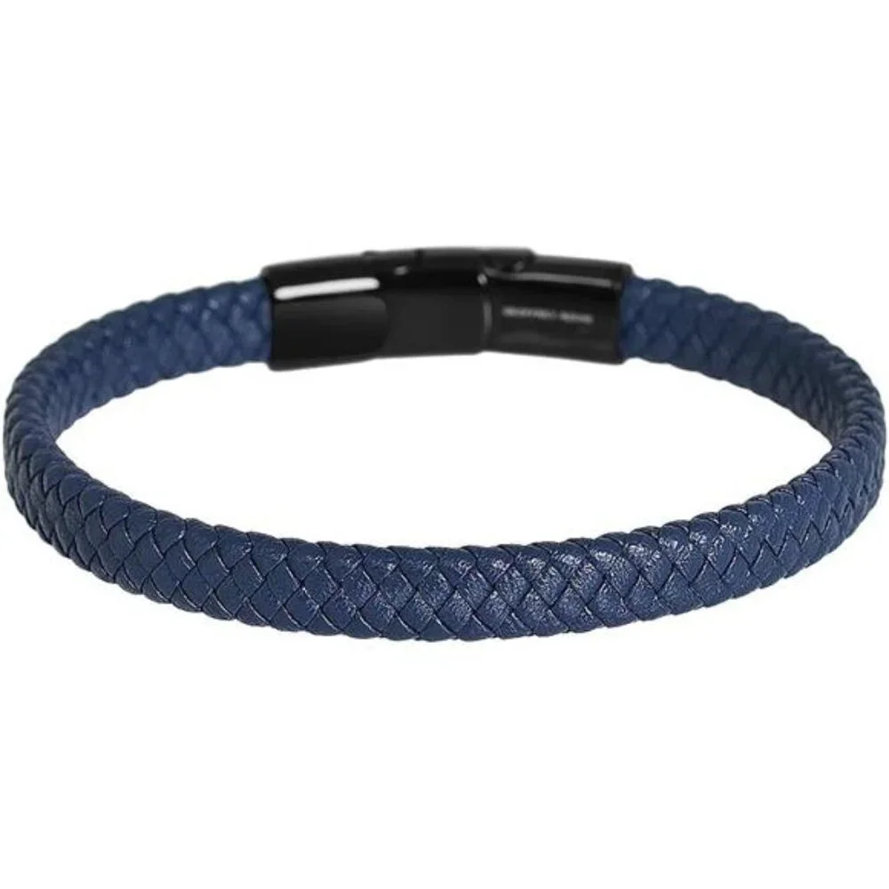 Mens Leather Bracelet Braided Genuine Leather Stainless Steel Closure Gift